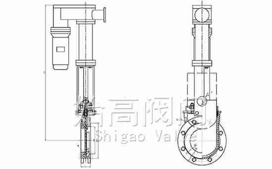 電液動圓形法蘭刀閘閥尺寸圖 電液動圓形法蘭刀閘閥尺寸圖