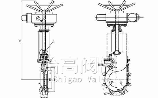 電動(dòng)對(duì)夾刀閘閥尺寸圖 電動(dòng)對(duì)夾刀閘閥尺寸圖
